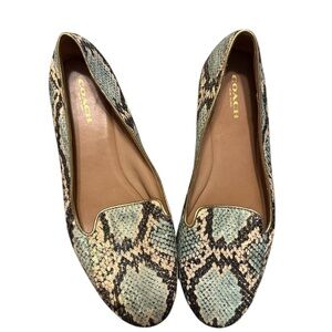 Coach Women's Snakeskin Pattern Flats - Blue and Cream